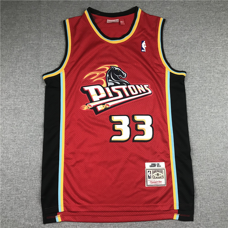 Men Detroit Pistons #33 Hill Red Throwback 2023 NBA Jersey
